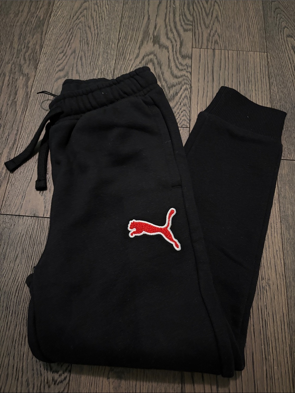 Puma Black Kids Sweat Joggers with Red Puma Logo